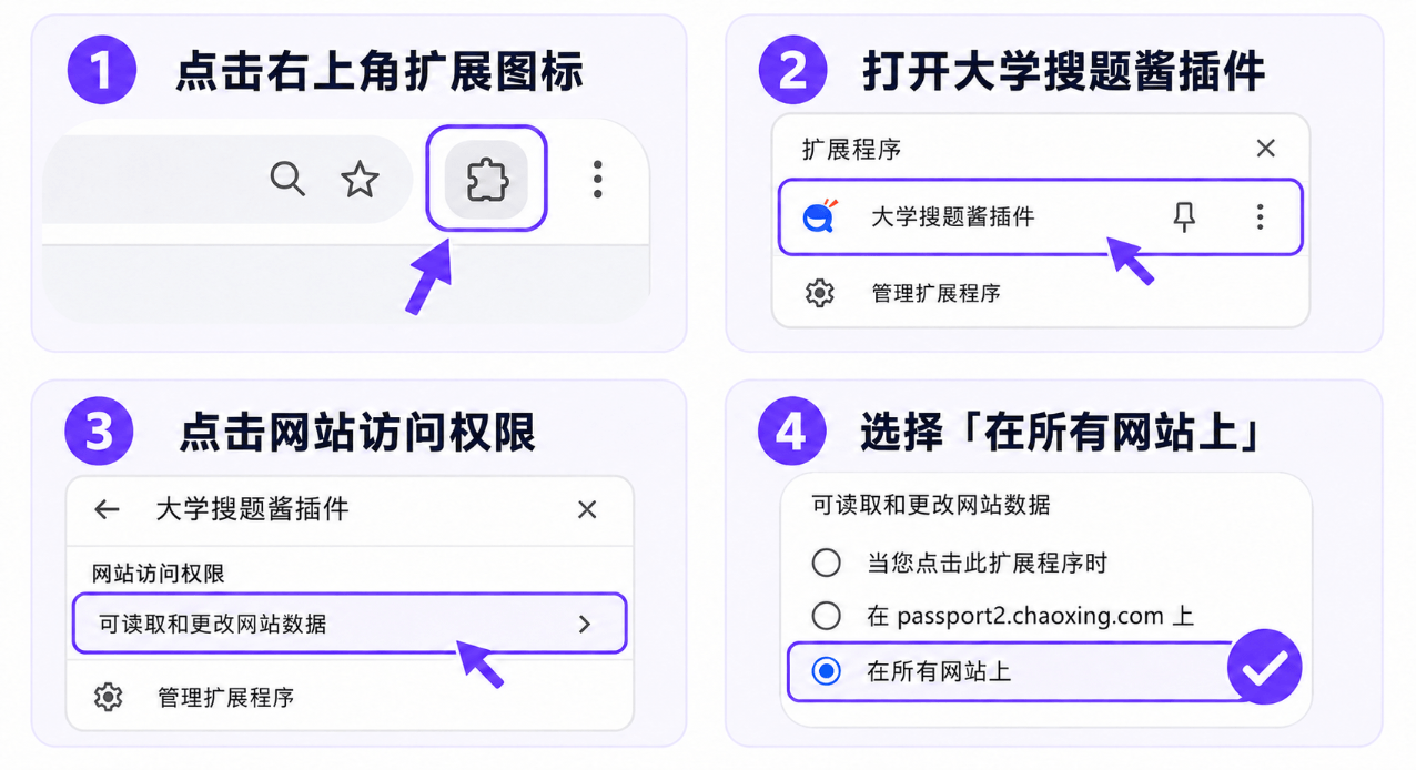 允许大学搜题酱插件读取和更改所有网站数据